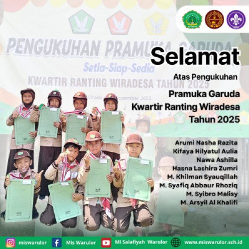 Delapan Siswa MI Salafiyah Warulor Dikukuhkan Sebagai Pramuka Garuda Kwartir Ranting Wiradesa Tahun 2025