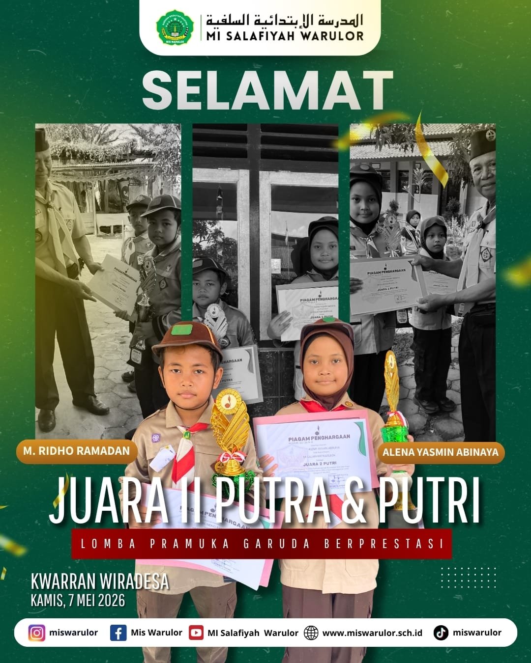 MI Salafiyah Warulor Raih Juara II Putra dan Putri dalam Lomba Pramuka Garuda Berprestasi